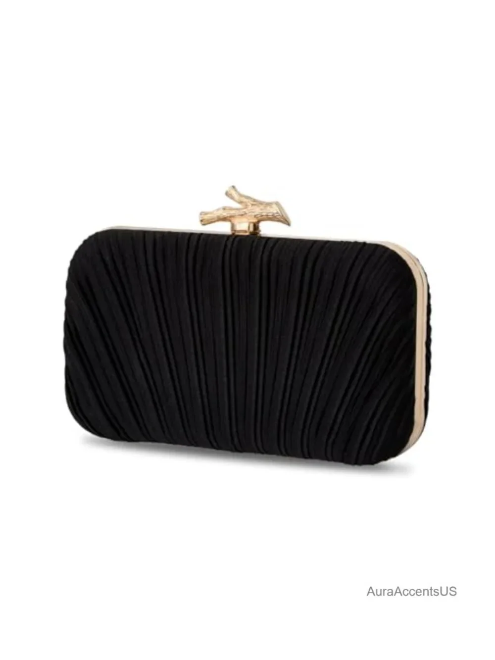 Satin Pleated Evening Structured Clutch Purse Box Bag with Detachable Chain